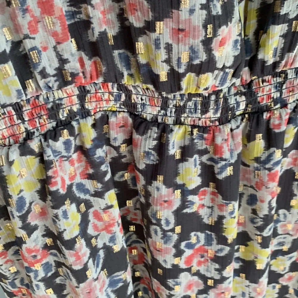 Loft Gray yellow grey pink white gold blue floral long sleeve dress size large - Picture 5 of 7